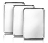 Baking Tray Set of 3, Essentials Stainless Steel Oven Tray Set - 12 x 10 x 1 inch, Easy Cleaning Rectangle Sheet Pans for Baking Cooking - Non Toxic & Heavy Duty & Dishwasher Safe
