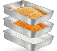 Baking Tray Set of 3, Stainless Steel Cooking Oven Trays, Rectangle Baking Sheets, Dishwasher Safe Deep Cake Tin, Serving Sheet Pans, Non Stick Roasting Pans for Brownie Lasagne (25x20x5cm)