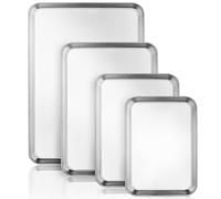 Baking Tray Set of 4, Stainless Steel Oven Trays Rectangle Cookie Sheet Pan, Perfect for Baking Cooking Serving, Non Toxic & Healthy, Heavy Duty & Durable, Mirror Finished & Dishwasher Safe