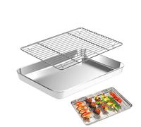 Baking Tray Set - Squares Non-Stick Stainless Steel Sheets with , Baking Trays for the Oven - for Grilling and BBQ on Patio, Balcony, in the Garden, Yard and Camping