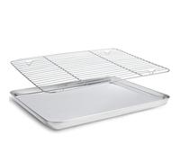 Baking Tray with Wire Rack Fit for Oven/Microwave/Bread Machine, Coating-Free Non-Stick Baking Pans for Cookies/Bacon/Meat Dishwasher Safe (23-17-2.5)