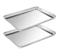 Baking Trays for Oven Non Stick Set of 2, Premium Stainless Steel Oven Tray, Durable Cookie Sheets Pan for Baking Cooking Serving - 10 x 8 x 1 inch, Dishwasher Safe and Easy Clean