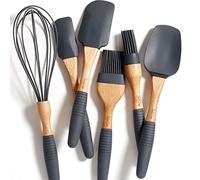 Baking Utensils Set 6 Pieces - Spatula Set for Baking - Baking Essentials 3 Spatula, 2 Pastry Brush, 1 Whisk - Spatulas Silicone Heat Resistant - Silicone Cooking Utensils - Gift for women - Dark Grey