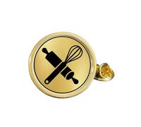 Baking Whisk, Rolling Pin Gold Plated Domed Lapel Pin Badge (O) in Bag