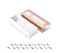 BAKIPACK 20 Rose Gold Valentine's Day Truffle Box, Chocolate Box Packaging, Candy Boxes with 4-Piece Plastics Tray (Tray Size with 5.75x2.75 Inches), Pull Out Packing with Clear Window Sleeves