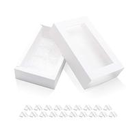 BAKIPACK 20 Truffle Box, Chocolate Box Packaging, Candy Boxes with 8-Piece Plastics Tray（Tray Size with 5.75x2.75 Inches), Pull Out Packing with Clear Window Sleeves, White (CB-8-W-20)