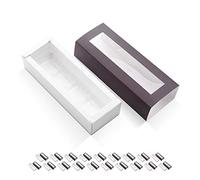 BAKIPACK 20 Truffle Boxes, Chocolate Boxes, Candy Boxes Packaging with 4-Piece Plastics Tray (Tray Size with 5.75x1.25 Inches), Pull Out Packing with Clear Window Sleeves, Dark Brown