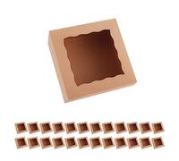BAKIPACK 25 Kraft Bakery Boxes with Window, 8x8x4 Inches Cake Boxes with Window, Treat Boxes for Pastry, Cupcake, Cookies, Muffins, Pie
