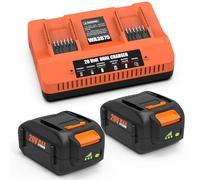 Bakipante 2Pack 20V 6.0 Ah Battery Replacement for Worx WA3525, WA3520, WA3575, WA3578 and 20 Volt Dual Port Battery Charger Replacement WA3875