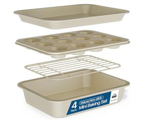 Bakken 4-Piece Bakeware Sets, Nonstick Carbon Steel Baking Sheet, Stackable Space-Saving Bakeware, Dishwasher Safe, Stain-Resistant, PFOA, PFOS, & PTFE Free, Oven Safe Up to 450°F, White Marble