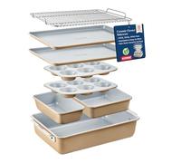 Bakken 8-Piece Stackable Bakeware Set - Ceramic Non-Stick Coating, Baking Sheets, Assorted Baking Pans, PTFE, PFOA & PFOS Free - Healthy Baking, Ergonomic Handles, Cooling Rack, Non-Toxic, Oven-Safe
