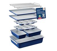 Bakken 8-Piece Stackable Bakeware Set - Ceramic Non-Stick Coating, Baking Sheets, Assorted Baking Pans, PTFE, PFOA & PFOS Free - Healthy Baking, Ergonomic Handles, Cooling Rack, Non-Toxic, Oven-Safe