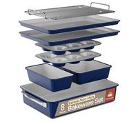 Bakken 8-Piece Stackable Bakeware Set - Ceramic Non-Stick, Oven-Safe Baking Sheets & Pans, PTFE/PFOA/PFOS-Free, Ergonomic Handles, Includes Cooling Rack - Healthy, Non-Toxic Baking Essentials
