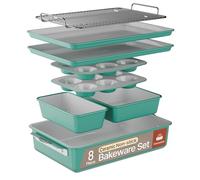 Bakken 8-Piece Stackable Bakeware Set - Ceramic Non-Stick, Oven-Safe Baking Sheets & Pans, PTFE/PFOA/PFOS-Free, Ergonomic Handles, Includes Cooling Rack - Healthy, Non-Toxic Baking Essentials