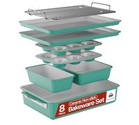 Bakken 8-Piece Stackable Bakeware Set - Ceramic Non-Stick, Oven-Safe Baking Sheets & Pans, PTFE/PFOA/PFOS-Free, Ergonomic Handles, Includes Cooling Rack - Healthy, Non-Toxic Baking Essentials