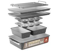 Bakken 8-Piece Stackable Bakeware Set - Ceramic Non-Stick, Oven-Safe Baking Sheets & Pans, PTFE/PFOA/PFOS-Free, Ergonomic Handles, Includes Cooling Rack - Healthy, Non-Toxic Baking Essentials