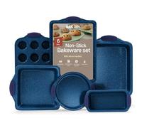 BAKKEN Kitchen Baking Pan Set - Nonstick Coating, Carbon Steel Bakeware Sets with Blue Silicone Handles, Baking Kitchen Essentials, PFOA, PFOS, PTFE Free, Oven Safe Tray (Up to 450° F), Set of 6
