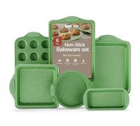 BAKKEN Kitchen Baking Pan Set - Nonstick Green Marble Coating, Carbon Steel Bakeware Sets with Green Silicone Handles, Kitchen Essentials, PFOA, PFOS, PTFE Free, Oven Safe (Up to 450° F), Set of 6