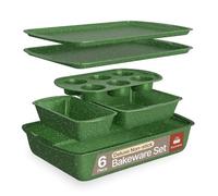 BAKKEN Kitchen Baking Pan Set - Nonstick Green Marble Coating, Commercial Grade Carbon Steel Bakeware Sets, Baking Kitchen Essentials, PFOA, PFOS, PTFE Free, Oven Safe Tray (Up to 450° F), Set of 6