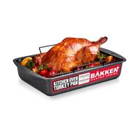 BAKKEN Nonstick Turkey Roasting Pan with Rack - 17 X 13 inch, Large Heavy-Duty Carbon Steel Roasting Pan, Wide Handles, Versatile for Baking, Grilling, & Roasting, Oven Safe Up to 450°F, Gray Marble