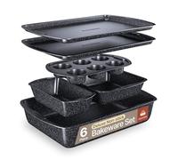 Bakken Swiss - Bakeware Set - 6 Piece - Stackable, Deluxe, Non-Stick Baking Pans for Professional and Home Cooking - Carbon Steel, Gray Stone Coating