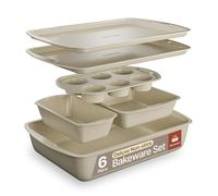 Bakken Swiss - Bakeware Set - 6 Piece - Stackable, Deluxe, Non-Stick Baking Pans for Professional and Home Cooking - Carbon Steel, White Stone Coating