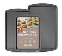 Bakken- Swiss Cookie Sheet 3 Piece Set - Non-Stick, Stackable Baking Pans, Gray Deluxe Ceramic Coating - Dishwasher Safe - for Home Baking