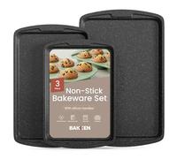 Bakken Swiss Cookie Sheet 3 Piece Set - Non-Stick, Stackable Baking Pans, Gray Marble Deluxe Ceramic Coating - Dishwasher Safe - for Home Baking