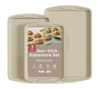 Bakken Swiss Cookie Sheet 3 Piece Set - Non-Stick, Stackable Baking Pans, White Marble Deluxe Ceramic Coating - Dishwasher Safe - for Home Baking