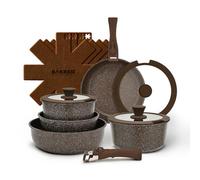 Bakken- Swiss Kitchen Cookware Set - Nonstick Granite Coating, Pots and Pans with Handles and Tempered Glass Lids, PFOA, PFOS, PTFE Free, Ceramic Max Temperature (Up to 500° F), Set of 15 - Dark Gray