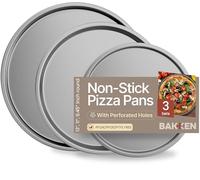 Bakken- Swiss Pizza Tray Set 3-Piece - Gray Ceramic Coating, Non-Stick, Round Steel Pizza Pans - Dishwasher Safe, Premium Bakeware for Home Cooking Heatly Coating
