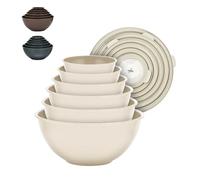 BAKKENMASTER 12 Piece Plastic Nesting Bowls with Lids - Mixing Bowls Set Includes 6 Prep Bowls and 6 Lids, BPA-Free, Reusable Meal Prep Containers, Microwave, Freezer & Dishwasher Safe, White Cream