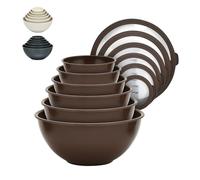 BAKKENMASTER 12 Piece Plastic Nesting Bowls with Lids - Mixing Bowls Set Includes 6 Prep Bowls and 6 Lids, BPA-Free, Reusable Meal Prep Containers, Microwave, Freezer & Dishwasher Safe, Brown