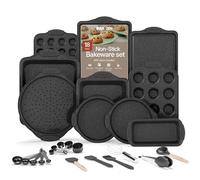 BAKKENMASTER 18-Piece Kitchen Oven Baking Set: Nonstick Gray Marble Coating, Carbon Steel Bakeware, Silicone Handles, Dishwasher Safe, Professional Quality, PFOA-Free