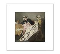 Bakker Korff Two Ladies At Their Sewing Painting 8X8 Inch Square Wooden Framed Wall Art Print Picture with Mount Artery8 White One Size