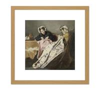 Bakker Korff Two Ladies At Their Sewing Painting 8X8 Inch Square Wooden Framed Wall Art Print Picture with Mount Artery8 Light Oak One Size