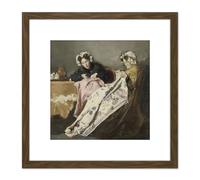 Bakker Korff Two Ladies At Their Sewing Painting 8X8 Inch Square Wooden Framed Wall Art Print Picture with Mount Artery8 Brown One Size