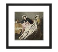 Bakker Korff Two Ladies At Their Sewing Painting 8X8 Inch Square Wooden Framed Wall Art Print Picture with Mount Artery8 Black One Size