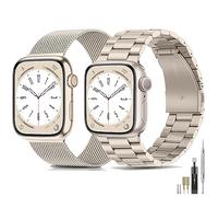 baklon 2 Pack Compatible with Apple Watch Strap 42/44/45mm,Stainless Steel Mesh Loop Replacement Wristband Compatible with iWatch Series Ultra2/Ultra/SE/SE2/9/8/7/6/5/4/3/2/1 Starlight