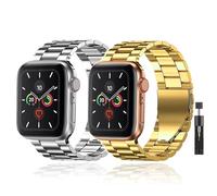 baklon 2-Pack Stainless Steel Strap Compatible with Apple Watch Strap 38mm 40mm 41mm 42mm(Series 10), Compatible with iWatch Series Ultra/Ultra2/SE2/SE/10 9 8 7 6 5 4 3 2 1, Silver+Gold
