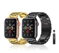 baklon 2-Pack Stainless Steel Strap Compatible with Apple Watch Strap 38mm 40mm 41mm 42mm(Series 10), Compatible with iWatch Series Ultra/Ultra2/SE2/SE/10 9 8 7 6 5 4 3 2 1, Black+Gold