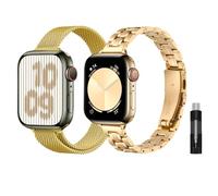 baklon 2-Pack Women Stainless Steel Strap Compatible with Apple Watch Strap 42mm(Series 3/2/1) 44mm 45mm 49mm 46mm, Compatible with iWatch Series Ultra/Ultra2/SE2/SE/10 9 8 7 6 5 4 3 2 1, Gold