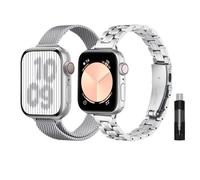 baklon 2-Pack Women Stainless Steel Strap Compatible with Apple Watch Strap 42mm(Series 3/2/1) 44mm 45mm 49mm 46mm, Compatible with iWatch Series Ultra/Ultra2/SE2/SE/10 9 8 7 6 5 4 3 2 1, Silver