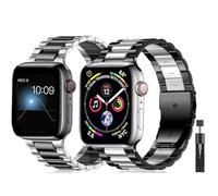 baklon Pack 2 Metal Strap Compatible with Apple Watch Strap 42/44/45/46/49mm, Replacement Wristband Compatible with iWatch Series Ultra SE 3 2 1 Series 11 10 9 8 7 6 5 4,Black e Silver