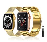 baklon Pack 2 Metal Strap Compatible with Apple Watch Strap 42/44/45/46/49mm, Stainless Steel Replacement Wristband Compatible with iWatch Series Ultra SE 3 2 1 Series 11 10 9 8 7 6 5 4,Gold