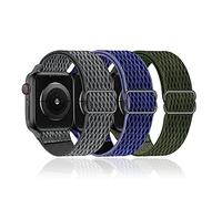 baklon Pack 3 Strap Compatible with Apple Watch Strap 38mm 40mm 41mm 42mm 44mm 45mm, Braided Elastic Stretchy Nylon Sports Replacement band for IWatch Series 7/6/5/4/3/2/1/SE, Grey/Blue/Black