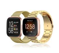 baklon Pack2 Metal Strap Compatible with Fitbit Sense Strap/ Versa3 Strap, Metal Stainless Steel Replacement Straps for Fitbit Sense/ Versa3, Gold…