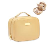 BAKLUCK Travel Makeup Bag Large Capacity Cosmetic Bags with Compartment Open Flat Make up Organizer Waterproof Leather for Women,Yellow, Yello