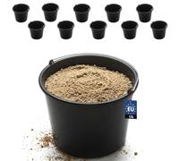 BAKOKI Robust set of 10 mortar buckets, 12 L, made of recycled LDPE with metal headband and inner scale, concrete bucket, cement bucket, cleaning bucket and water bucket for construction site, garden
