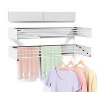 Wall Mounted Clothes Drying Rack, Collapsible & Foldable - 23.6" Wide, 11.2 Linear Ft 4 Aluminum Rods, 60 lb Capacity (White)